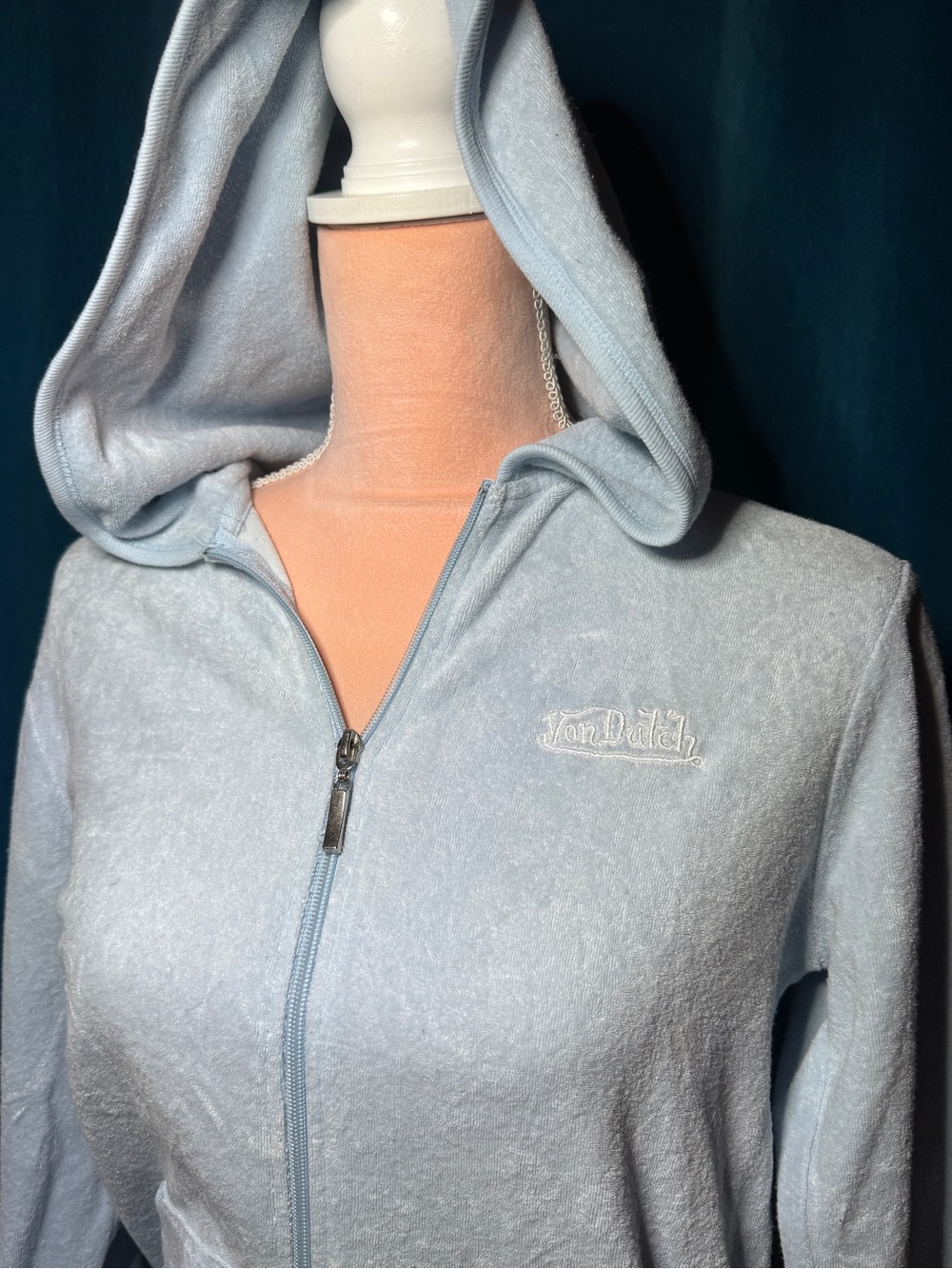 Von Dutch Women's Light Blue Hooded Zip-Up jacket